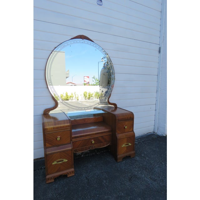 Art Deco Waterfall Walnut Vanity Dressing Table With Mirror Chairish