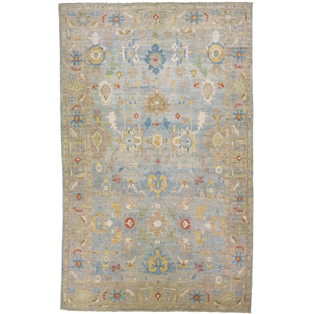 Mid 20th Century Modern Persian Sultanabad Blue Handmade Floral Wool Rug For Sale - Image 11 of 11
