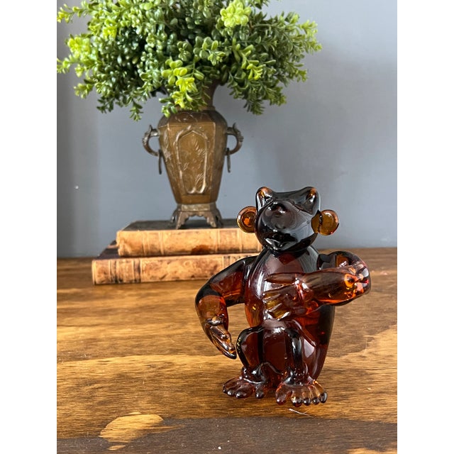 Glass Large Vintage Murano Amber Art Glass Monkey For Sale - Image 7 of 8