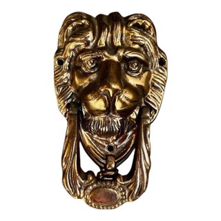 Early 20th Century Solid Brass Lion's Head Door Knocker For Sale