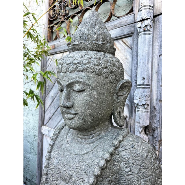 Vintage Stone Sitting Garden Buddha Statue For Sale In Los Angeles - Image 6 of 8