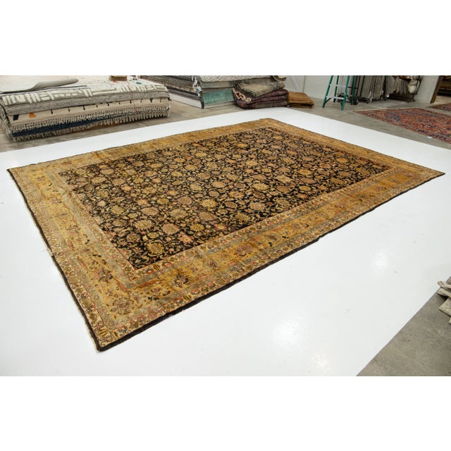 Persian Oversized Antique Malayer Wool Rug Handmade in Dark Blue With Allovern Pattern For Sale - Image 3 of 10