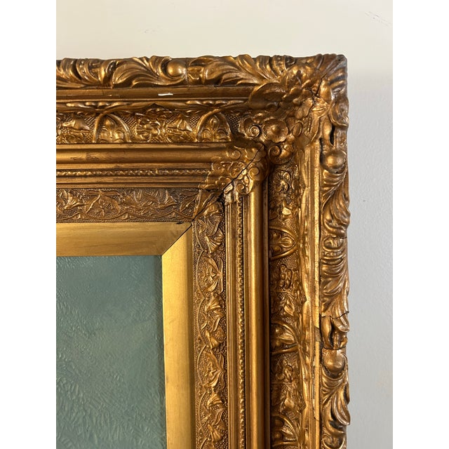 Paint Large Antique Victorian Adirondack Landscape Oil Painting Mountain Lake With Sailboats in Ornate Gold Frame For Sale - Image 7 of 11