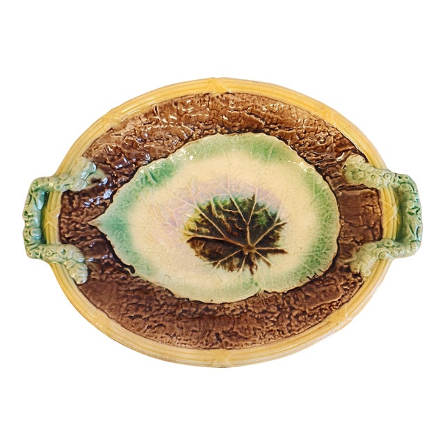 Antique 19th Century Majolica Begonia Leaf Platter For Sale