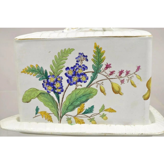 Victorian Antique Victorian Large Porcelain Covered Cheese Dish With Flowers and Leaves For Sale - Image 3 of 12