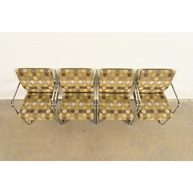 Early 21st Century Mies Van Der Rohe Brno Style Mid-Century Modern Chrome Tubular Cantilever Club Chairs, Set of Four For Sale - Image 5 of 13