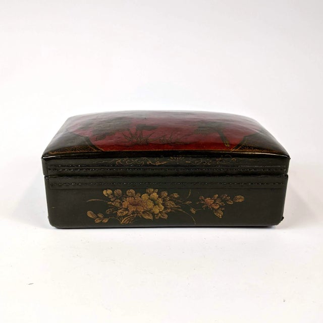 20th Century Painted Lacquered Leather Bounded Rectangular Jewelry Box For Sale - Image 4 of 8