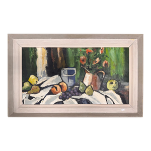 Large Mid-Century Modern Vintage Swedish Original Still Life Oil Painting, Signed and Framed