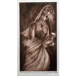 Shulamith Wittenberg Miller, "Water He Asked Milk She Gave Him" Etching Israeli Judaica Bezalel School Woman, 1966 For Sale