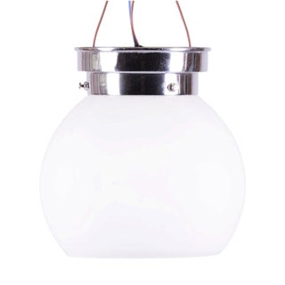 Bauhaus Ceiling Lamp in Chrome-Plated Steel and Opal Glass, Czech, 1930s For Sale