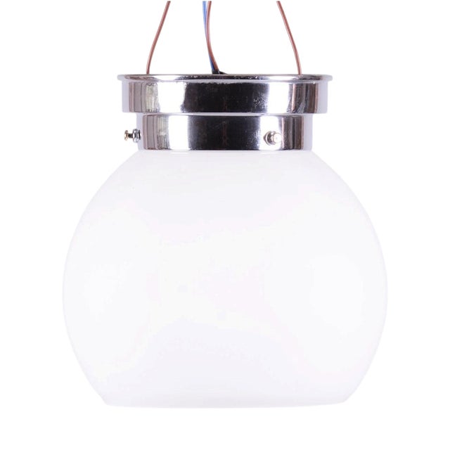 Bauhaus Ceiling Lamp in Chrome-Plated Steel and Opal Glass, Czech, 1930s For Sale