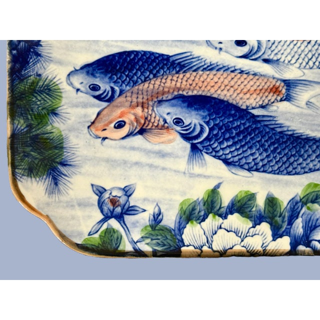 Ceramic Chinoiserie Ceramic Platter With Koi Fish For Sale - Image 7 of 10