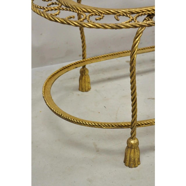 Mid 20th Century Italian Hollywood Regency Gold Gilt Iron Oval 2 Tier Rope Tassel Coffee Table For Sale - Image 9 of 10