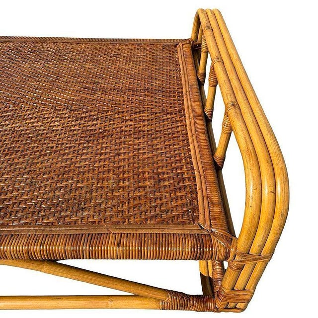 1950s Restored Mid-Century Rattan Day Bed Frame With Woven Top For Sale In Los Angeles - Image 6 of 9