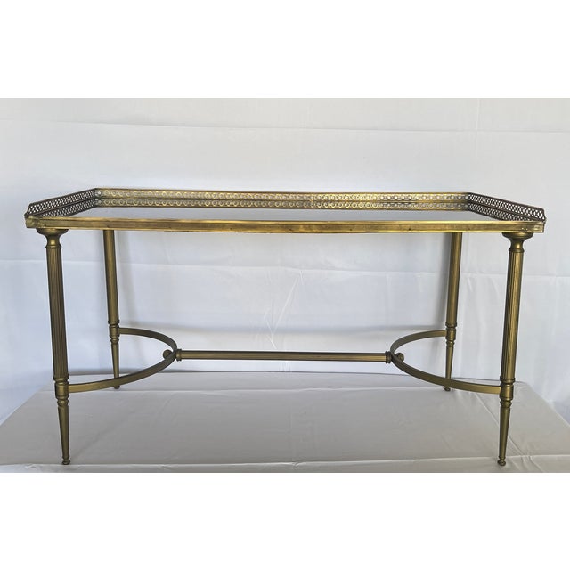 French Maison Jansen Style, Brass Gallery Coffee Table, 1940s For Sale - Image 3 of 18