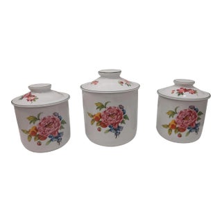 1960s Royal Worcester Fine Porcelain Floral Canisters- Set of 3 For Sale