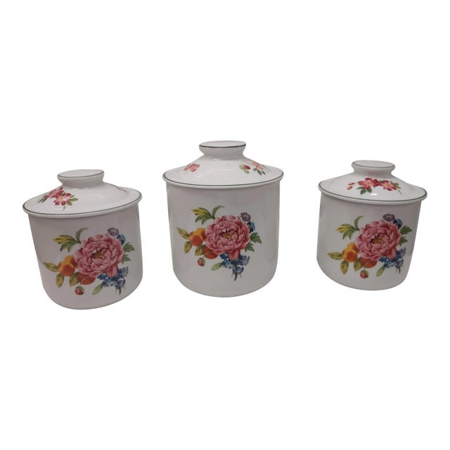 1960s Royal Worcester Fine Porcelain Floral Canisters- Set of 3 For Sale