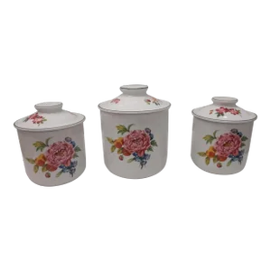 1960s Royal Worcester Fine Porcelain Floral Canisters- Set of 3