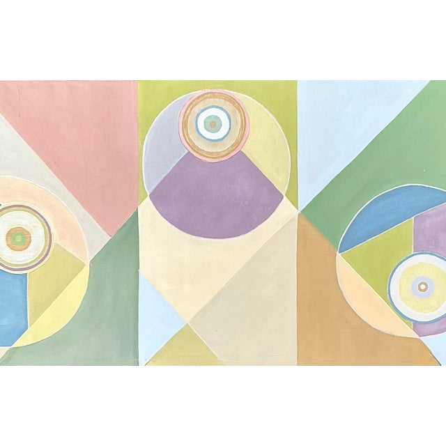 This striking original oil on canvas offers a captivating exploration of geometric abstraction, featuring a rhythmic...