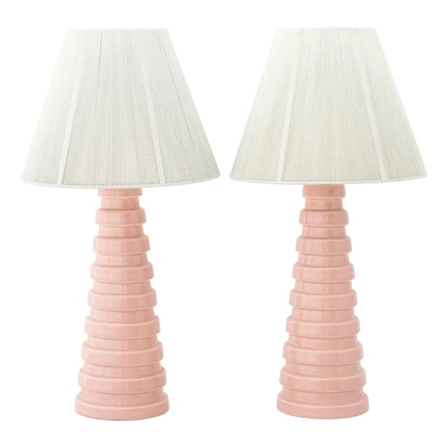 Art Deco Pink Glazed Ceramic Table Lamps, Pair For Sale