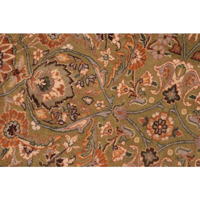 Shabby Chic Floral 1990's Pak-Persian Green/Beige Wool Rug - 6'1'' X 8'6'' For Sale In New York - Image 6 of 9