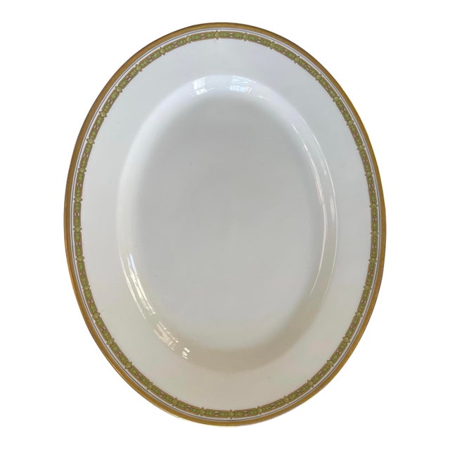Antique t.v. Tressemanes and Vogt Green Greek Key Pattern 6377 Platter Limoges France For Sale