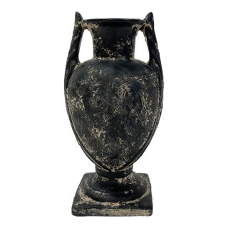 Vintage Weathered Black Grecian Style Pottery Urn For Sale