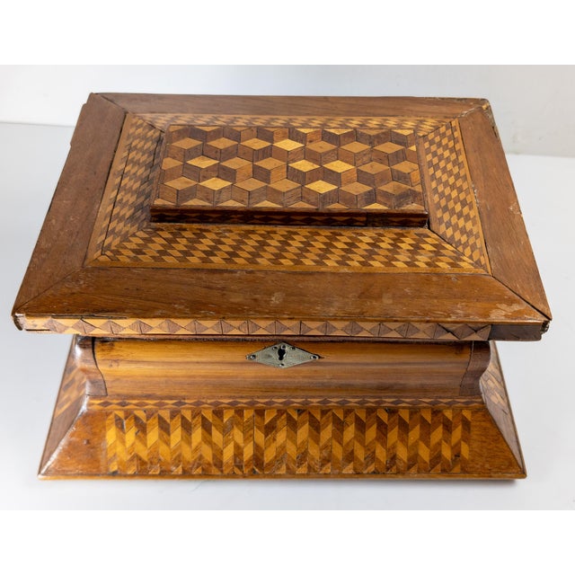 Rustic 19th Century American Folk Art Marquetry Casket Box For Sale - Image 3 of 17