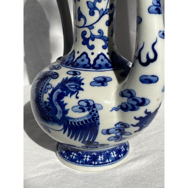 Mid 20th Century Blue & White Dragon Ewer With Yongzheng Mark – Tall Lidded Chinese Porcelain Pitcher For Sale In San Francisco - Image 6 of 16