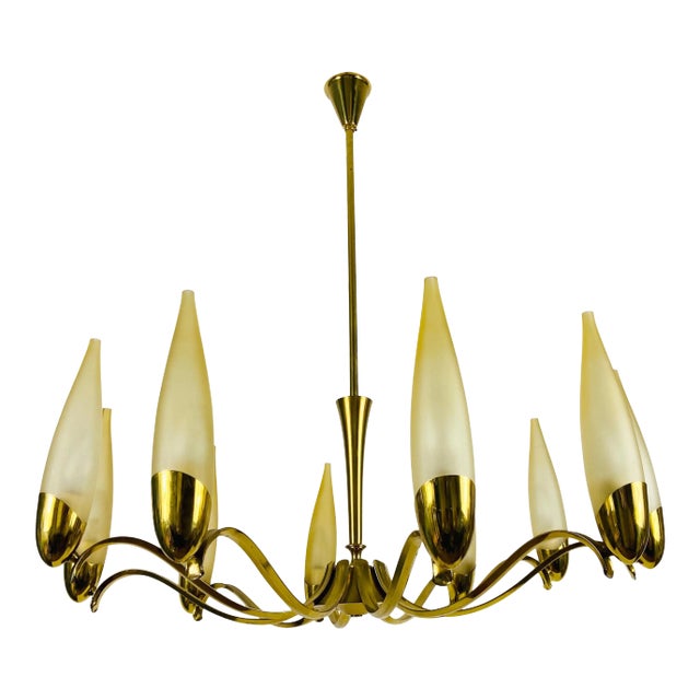 Stilnovo Mid-Century Modern Italian Brass and Glass Chandelier, 1960s For Sale