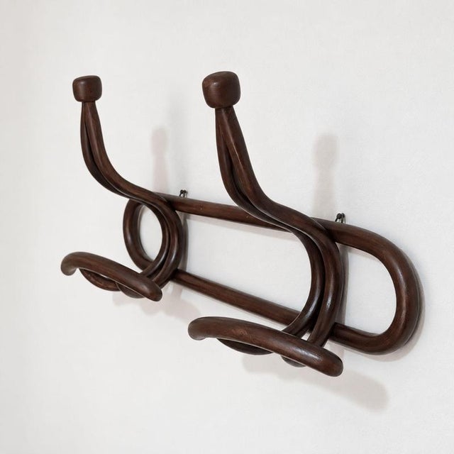 Brown Italian Art Nouveau Walnut Wall Coat Rack For Sale - Image 8 of 9