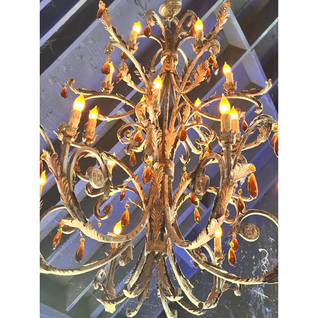 French 1980s Wildly Beautiful Amber Crystal Chandelier For Sale - Image 3 of 3