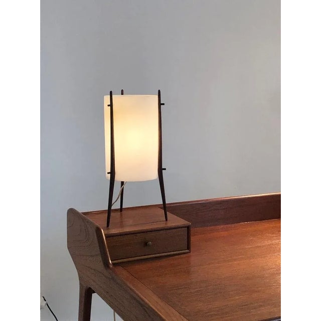 Table Lamp or Tripod Night Light in White and Teak from Alfapplex, Italy, 1950s For Sale - Image 4 of 10
