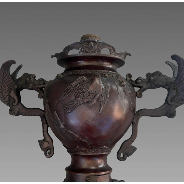 Early 20th Century Antique Koro Dragon Japanese Lamp, Cast Bronze, Meiji Period C1900 (Okimono) For Sale - Image 5 of 15