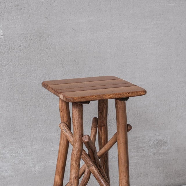 Mid-Century Wooden Sculpture Pedestal Bar Stool in the style of Adirondack For Sale - Image 4 of 7