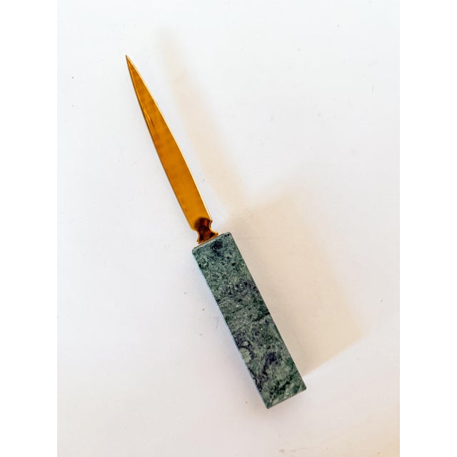 Brass Vintage Green Marble and Brass Letter Opener For Sale - Image 8 of 12