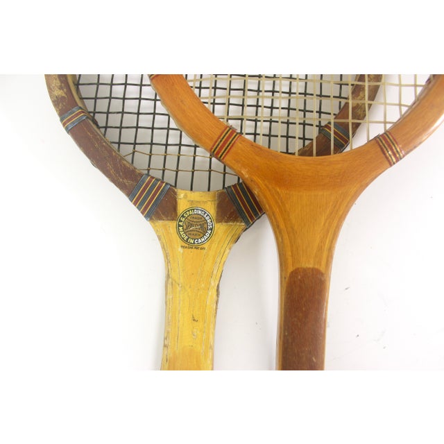 Curated Set of Antique Sport Tennis Rackets for Designer Decorating Wood Racquet Set of Two Sports Equipment Memorabilia For Sale - Image 11 of 11
