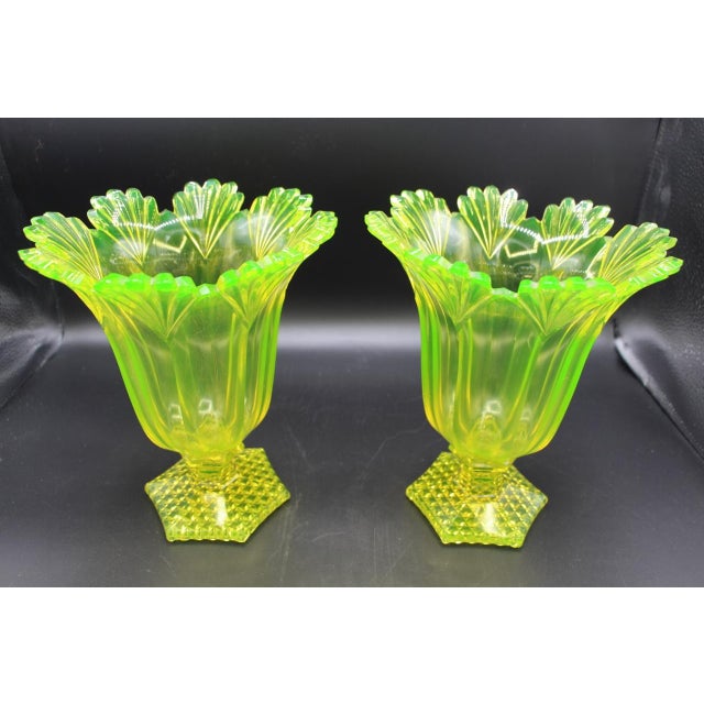 Chartreuse Uraline Crystal Vases, Set of 2 For Sale - Image 8 of 10