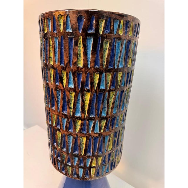 Large Italian Geometric Glazed Ceramic Vessel, 1960s For Sale - Image 6 of 9