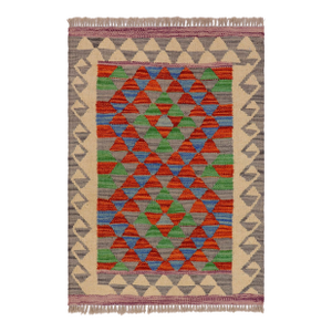 Southwestern Turkish Kilim Gray Beige Hand-Woven Wool Rug