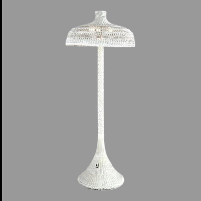 Victorian Antique Victorian White Painted Wicker Floor Lamp With Shade For Sale - Image 3 of 8