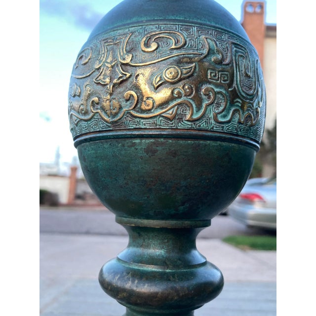 Japanese Floor Lamp in Verdigris Bronze For Sale - Image 12 of 13
