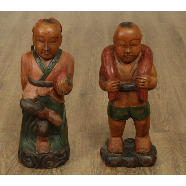 Traditional Vintage Chinese Carved Figures - a Pair For Sale - Image 3 of 13