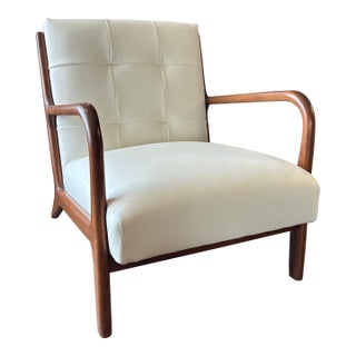 Mid-Century Modern Wood-Framed Armchair in White For Sale