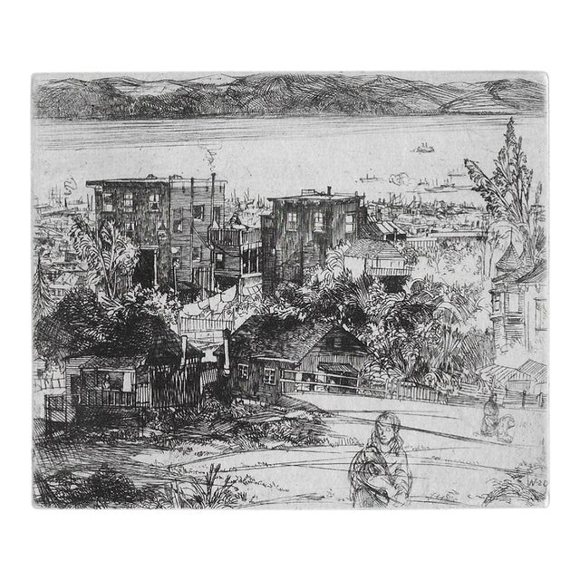 1920 John Winkler Cottages on Telegraph Hill San Francisco Etching For Sale