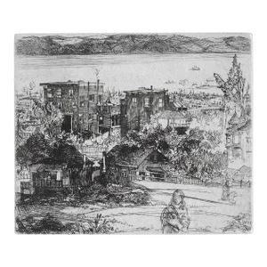 1920 John Winkler Cottages on Telegraph Hill San Francisco Etching