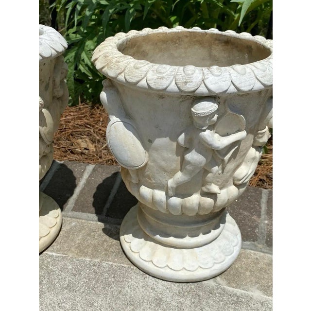 Mid 20th Century Vintage Pair of Neoclassical Cast Stone Bacchanalian Garden Urns For Sale - Image 5 of 12