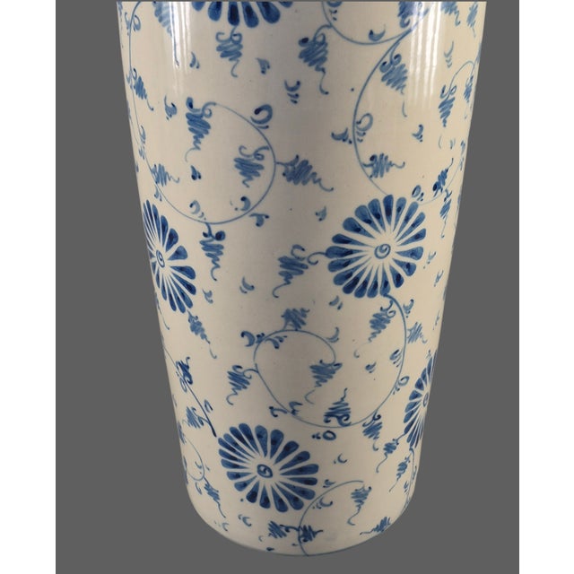 Vintage Pottery Blue & White Hand Painted Floral 17.5'' Tall Floor Table Vase For Sale - Image 10 of 13