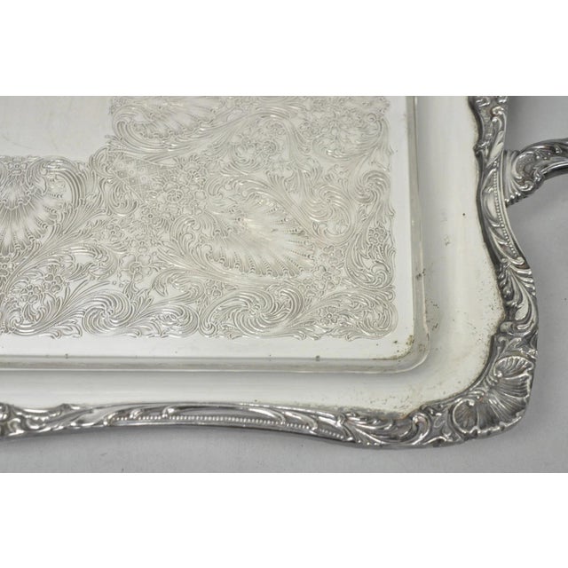 Metal Vintage Wm Rogers 290 Silver Plated Twin Handle Footed Bar Serving Platter Tray For Sale - Image 7 of 14