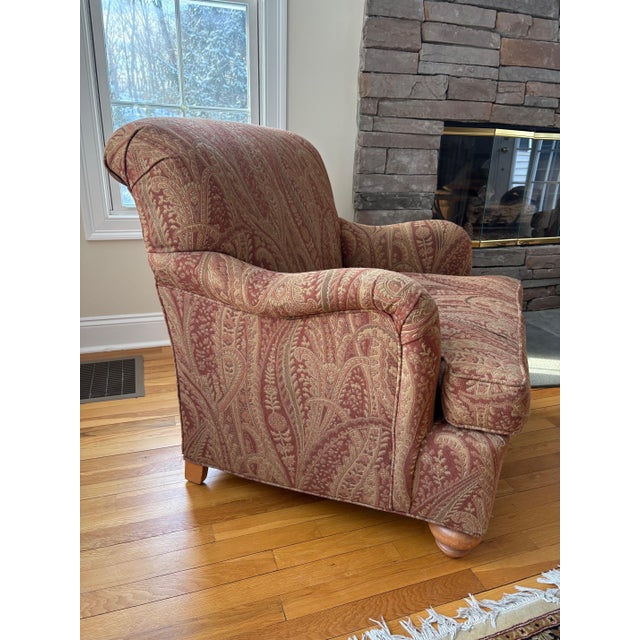 Maroon 1990s Pair of Roll Back Upholstered Lounge Chairs Attributed to Ethan Allen For Sale - Image 8 of 10